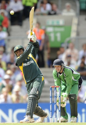 Abdul Razzaq hits a shot against Ireland during an ICC World Twenty20 match at the Oval in London. (AFP Photo) WT20: PAK vs IRE