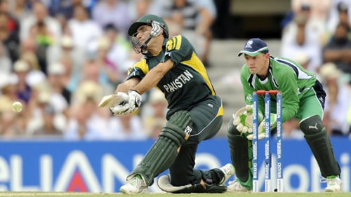 Misbah ul-Haq hits a shot against Ireland during an ICC World Twenty20 match at the Oval in London. (AFP Photo) WT20: PAK vs IRE