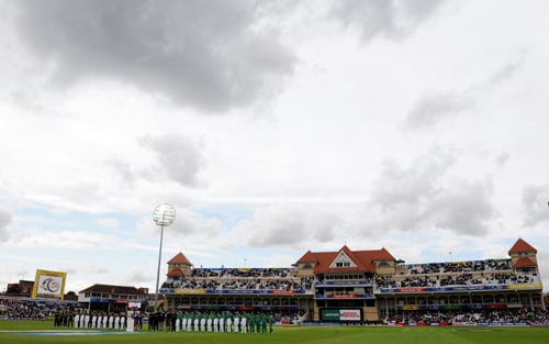 The South Africa and Pakistan teams line up before the ICC World Twenty20 semi-final match at Trent Bridge. (AFP Photo) WT20: SA vs PAK