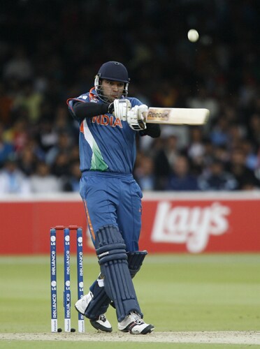 Yuvraj Singh plays this shot for four runs against West Indies during the ICC World Twenty20 match at Lord's in London. (AFP Photo) WT20: IND vs WI