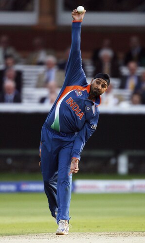 Harbhajan Singh bowls against the West Indies during the ICC World Twenty20 match at Lord's in London. (AFP Photo) WT20: IND vs WI