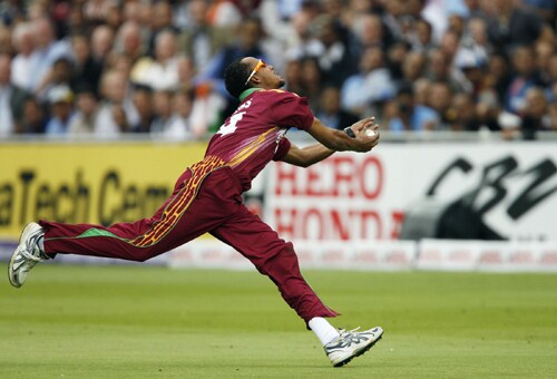 Lendl Simmons catches Gautam Gambhir during the ICC World Twenty20 match at Lord's in London. (AFP Photo) WT20: IND vs WI