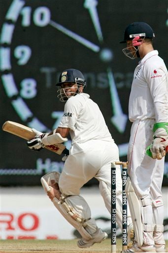 Sachin Tendulkar, left, takes a run as Matt Prior looks on during the fifth day of the first Test cricket match between India and England in Chennai on Monday, December 15, 2008. (AP Photo) Tendulkar's way to 41st ton