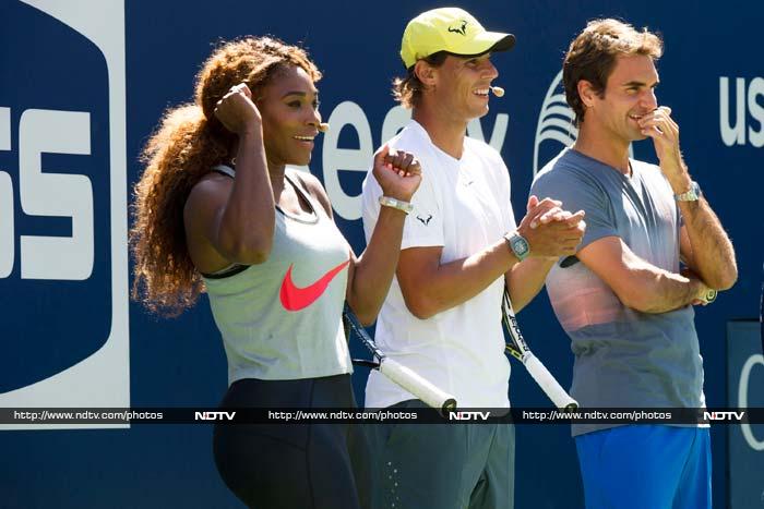 Serena Williams, Rafael Nadal and Roger Federer were some of the highlights here as they cheered kids and shared tips to play better. <BR><BR>Image courtesy AFP and AP US Open: Kids and their day out with tennis superstars