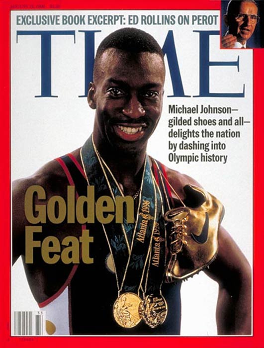 <b>Michael Johnson:</b> This sprinter from America made it to the Time cover after he made an Olympic record in the 200 metres by clocking 19.32 in the 1996 Summer Olympics in Georgia. (Image Courtesy: Time Magazine)