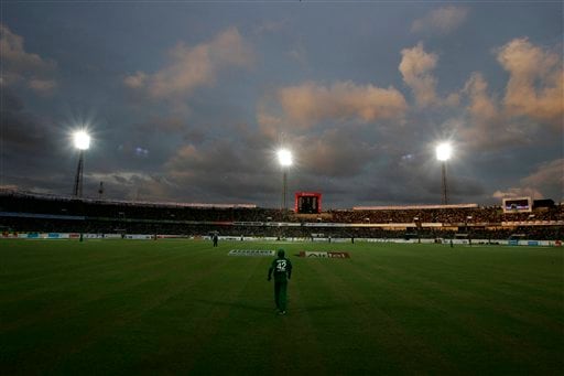 Clouds loom large above the pitch as Bangladesh and Pakistan play their first one-day international cricket match in Dhaka on Sunday, June 8, 2008. Bangladesh vs Pakistan, 1st ODI