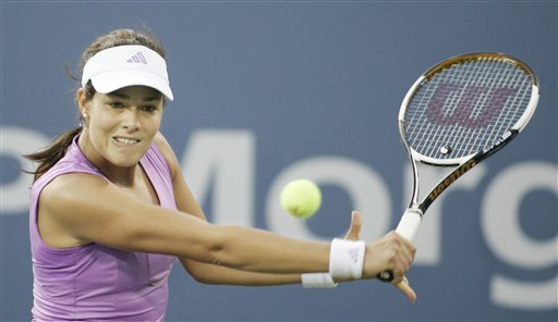 Ana Ivanovic of Serbia returns to Aiko Nakamura of Japan during the first round of the US Open tennis tournament in New York, Monday, Aug. 27, 2007. US Open - Day 1