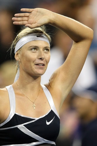 Maria Sharapova of Russia celebrates after defeating Tsvetana Pironkova of Bulgaria during day two of the 2009 US Open at the USTA Billie Jean King National Tennis Center on September 1, 2009. (AFP Photo) US Open Day 2