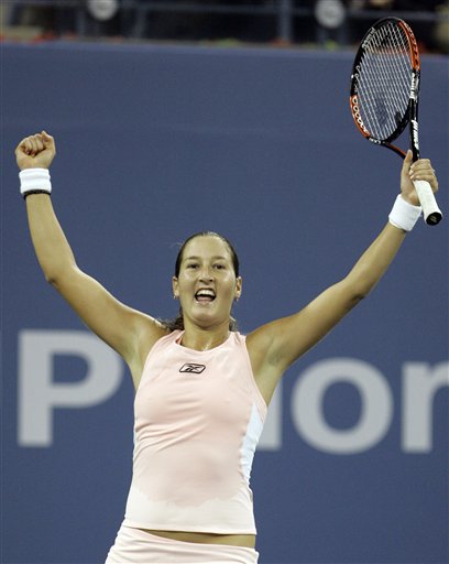 Shahar Peer of Israel celebrates her win over Nicole Vaidisova of the Czech Republic at the US Open tennis tournament in New York on Saturday. US Open - Day 6