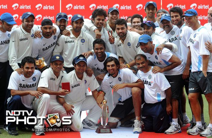 India escaped major embarrassment at the hands of a less-fancied New Zealand as they won the 2010/11 series by a narrow margin, 1-0. It was a less than convincing performance by the Men in Blue but they would definitely want to better that when Black Caps come hunting in 2012. (All AFP Photos) The last time New Zealand toured India
