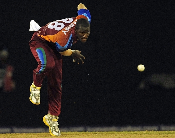 West Indies cricketer Darren Sammy bowls to Gary Wilson of Ireland during their ICC World Twenty20 2010 match at the Providence Stadium in Guyana. (AFP Photo) T20 WC: WI vs IRE