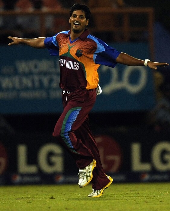 West Indies cricketer Ravi Rampaul celebrates the wicket of Alex Cusack of Ireland during their ICC World Twenty20 2010 match at the Providence Stadium in Guyana. (AFP Photo) T20 WC: WI vs IRE