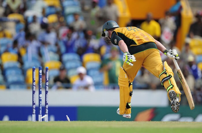 Steven Smith is run out during the ICC World Twenty20 Group A match between Bangladesh and Australia at the Kensington Oval. (AFP Photo) WT 20: Aus vs Ban