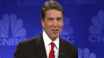 Republican presidential hopeful Rick Perry tries to josh his way past debate blunder