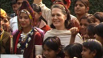 Sonia Gandhi meets children as Congress tries to make a point