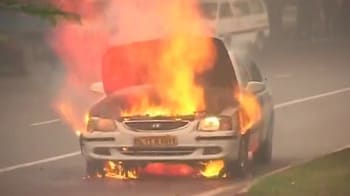 Watch car bursts into flames in Delhi