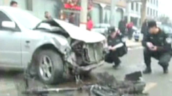 Caught on camera: Speeding car crashes into five bikers