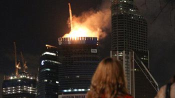 Fire engulfs skyscraper meant to be Europe's tallest