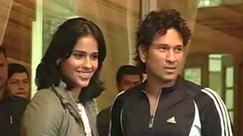God of cricket meets Saina Nehwal
