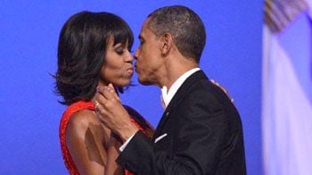 Barack Obama and wife Michelle dance together at the inauguration ball