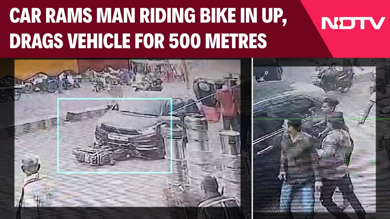 Video : Car Rams Man Riding Bike In UP, Drags Vehicle For 500 Metres