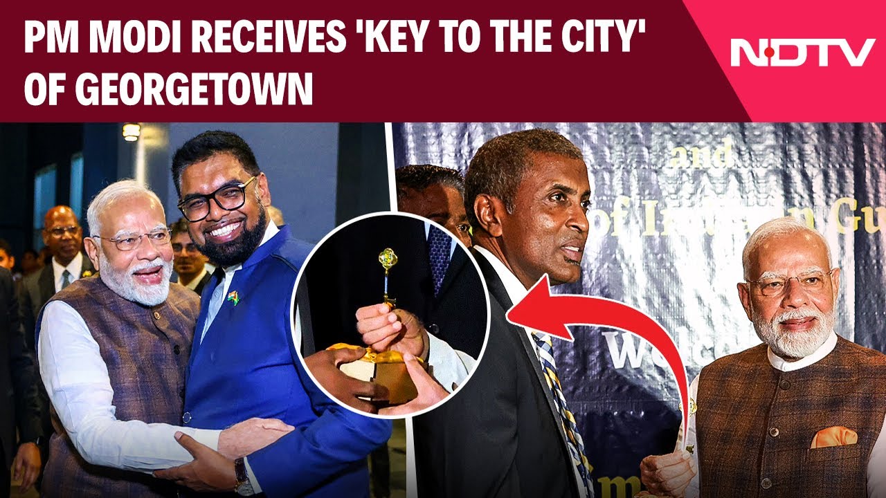 PM Modi Guyana Visit | PM Modi Presented With 'Key To The City' Of Georgetown On Arrival In Guyana