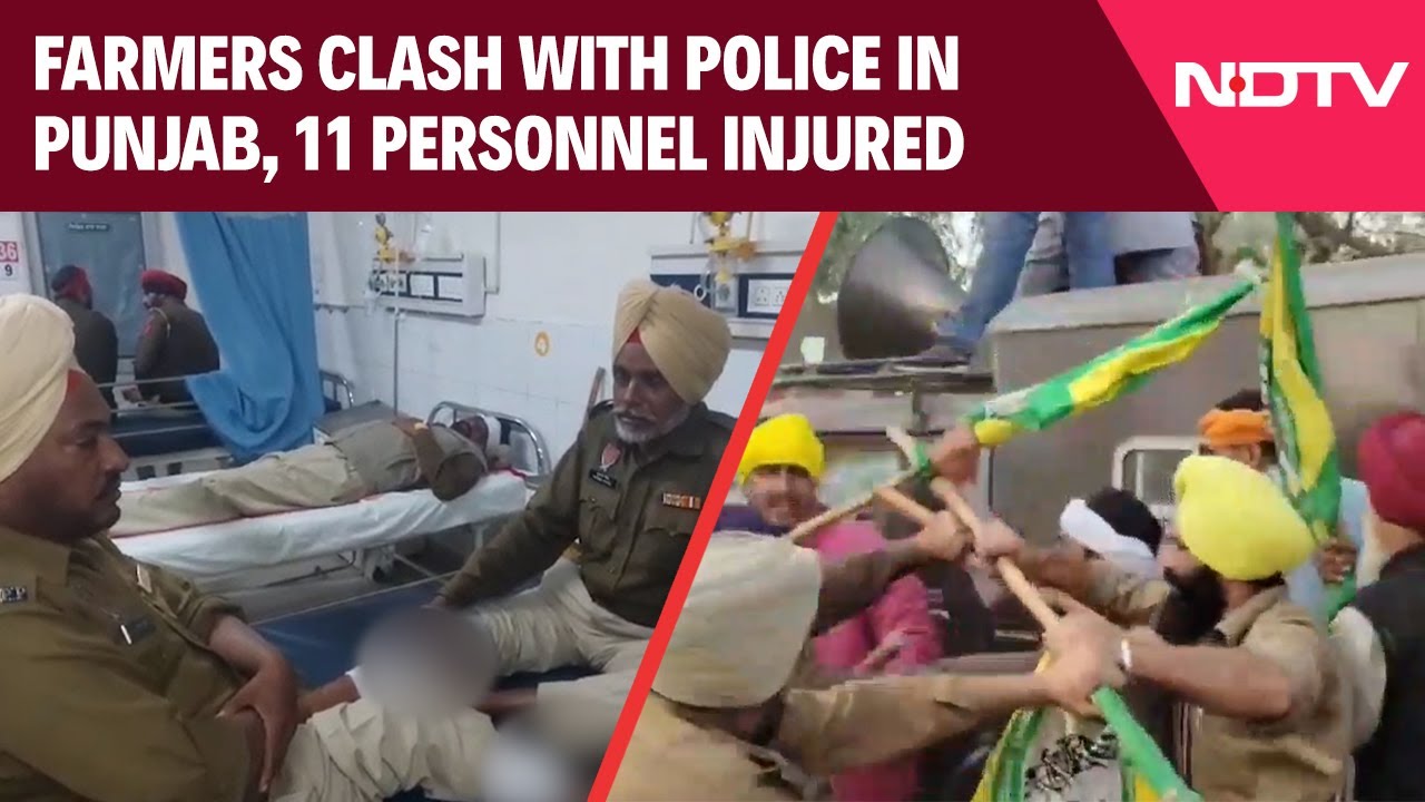 Video: Scuffle Breaks Out Between Farmers & Police In Punjab's Bhatinda, 11 Personnel Injured