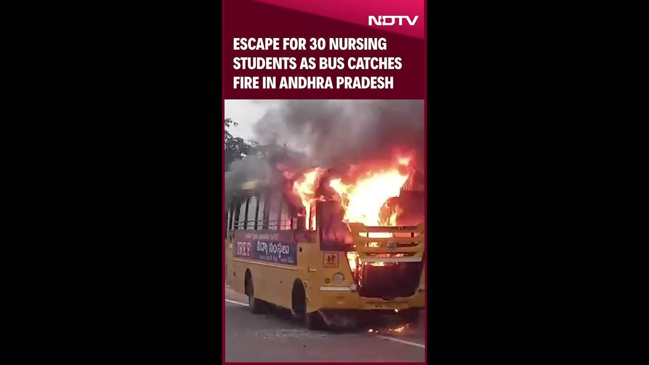 Andhra Pradesh: Miraculous Escape For 30 Nursing Students As Bus Catches Fire