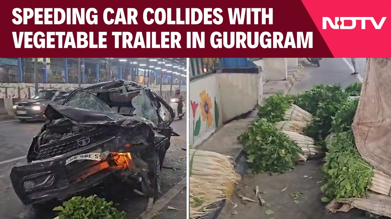 Gurugram Accident | Speeding Car Crashes Into Vegetable Truck in Gurugram, One Trapped Underneath