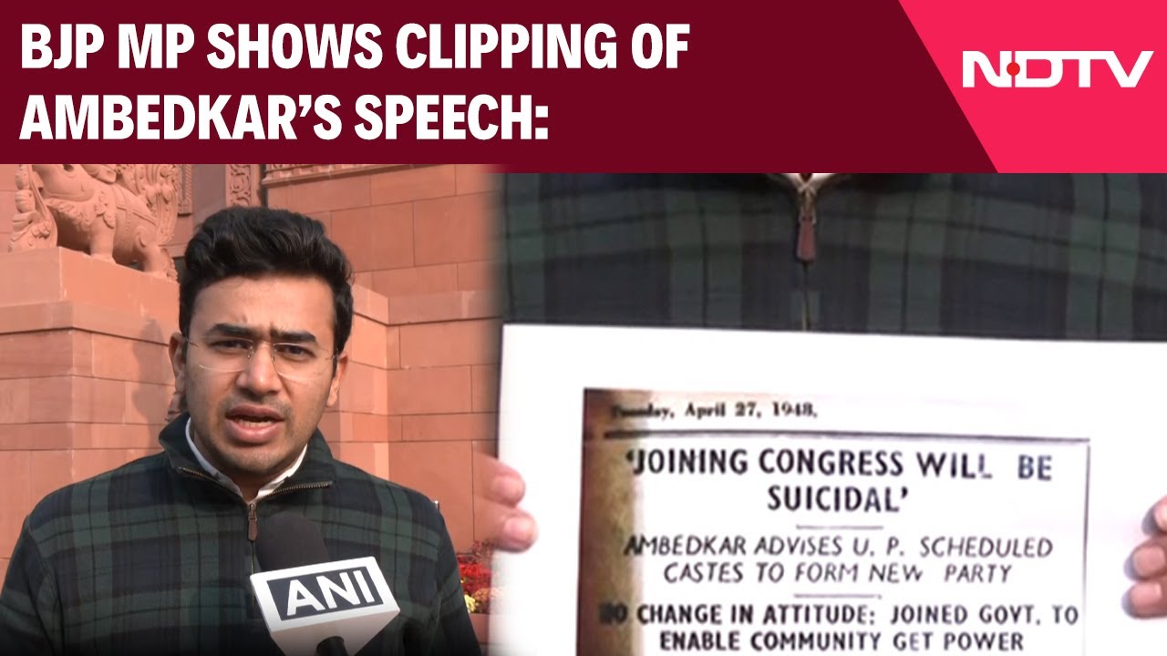 Tejasvi Surya Shows News Clipping Of Ambedkar's Historic Speech: "Joining Congress Will Be Suicidal"