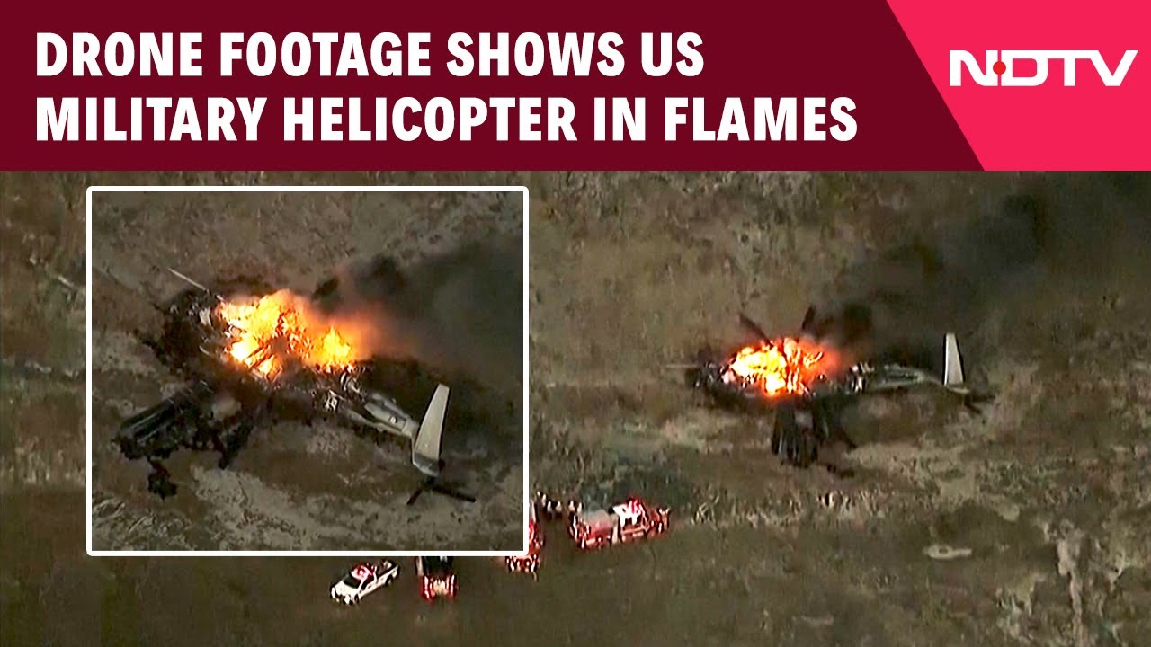 Drone Footage Shows US Military Helicopter On Fire After Emergency Landing Near California