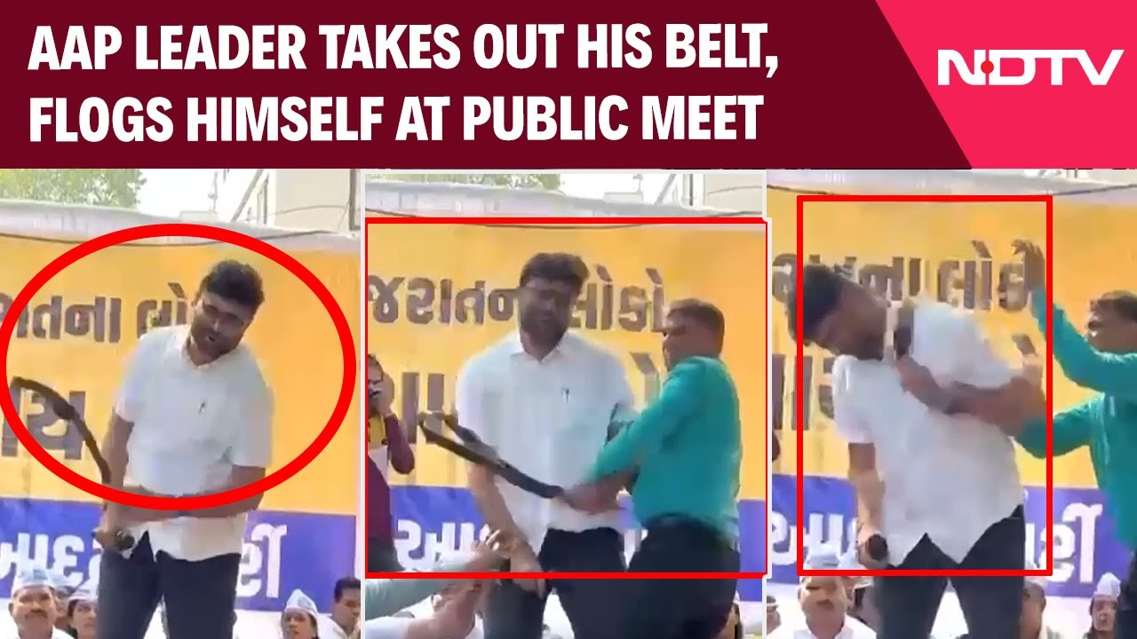 Gujarat News | AAP Leader Takes Out His Belt, Flogs Himself At Public Meet In Gujarat