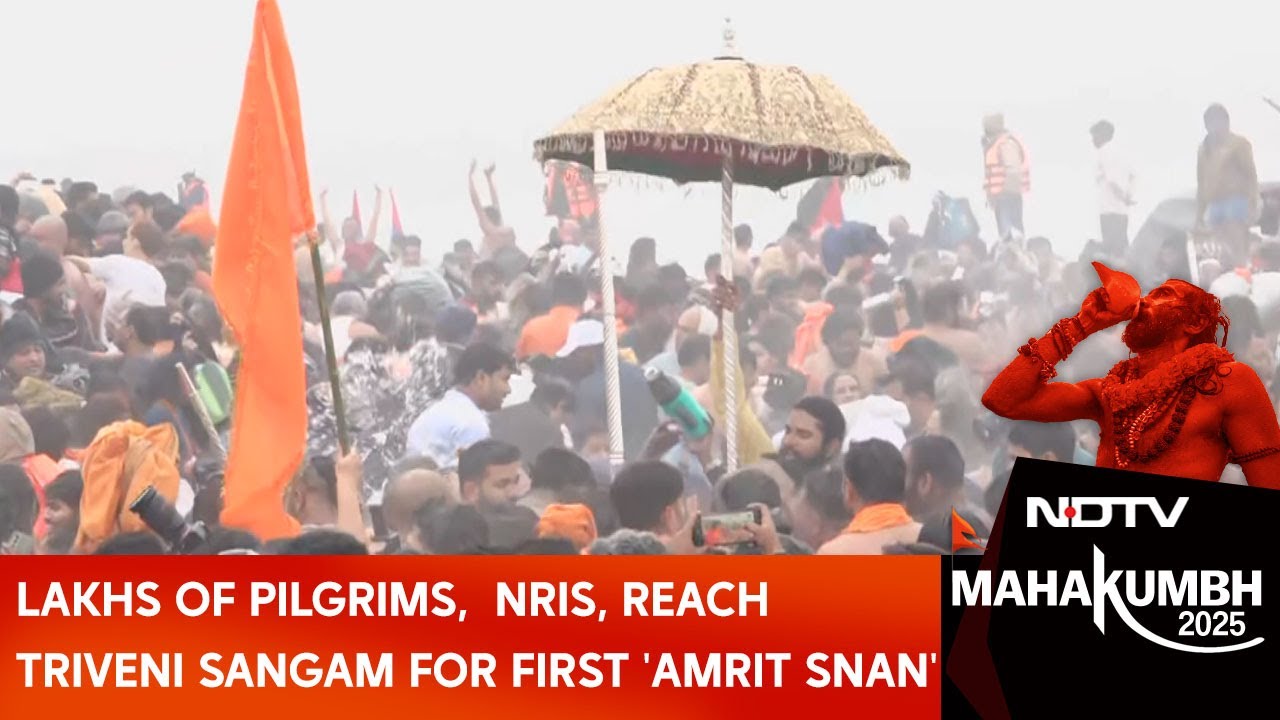 Maha Kumbh: Lakhs of Pilgrims,  NRIs, Reach Triveni Sangam for First 'Amrit Snan'