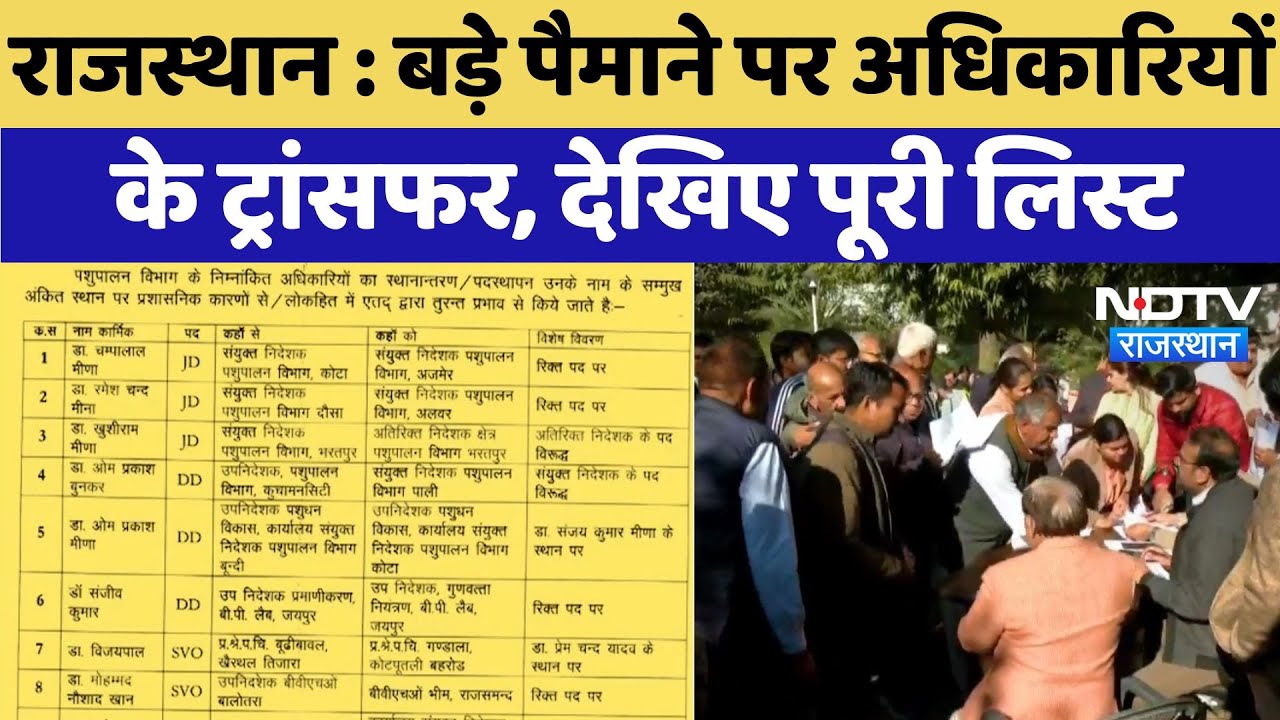 Rajasthan Transfer List : बड़े पैमाने पर अधिकारियों के ट्रांसफर, देखिए पूरी लिस्ट Rajasthan Transfer List : बड़े पैमाने पर अधिकारियों के ट्रांसफर, देखिए पूरी लिस्ट