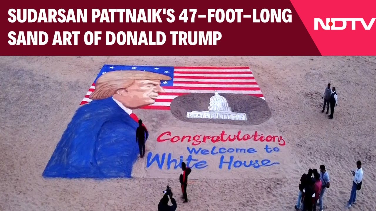 Sudarsan Pattnaik's 47-Foot-Long Sand Art Of Trump Ahead Of His Oath Event Sudarsan Pattnaik's 47-Foot-Long Sand Art Of Trump Ahead Of His Oath Event