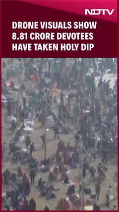Drone Visuals Show 8.81 Crore Devotees Have Taken Holy Dip At Sangam In Maha Kumbh Till Now