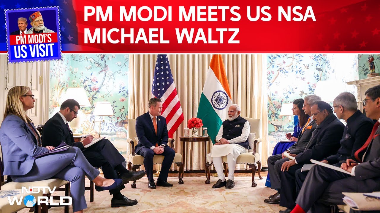 PM Modi In US | PM Narendra Modi Meets US NSA Michael Waltz at Blair House PM Modi In US | PM Narendra Modi Meets US NSA Michael Waltz at Blair House