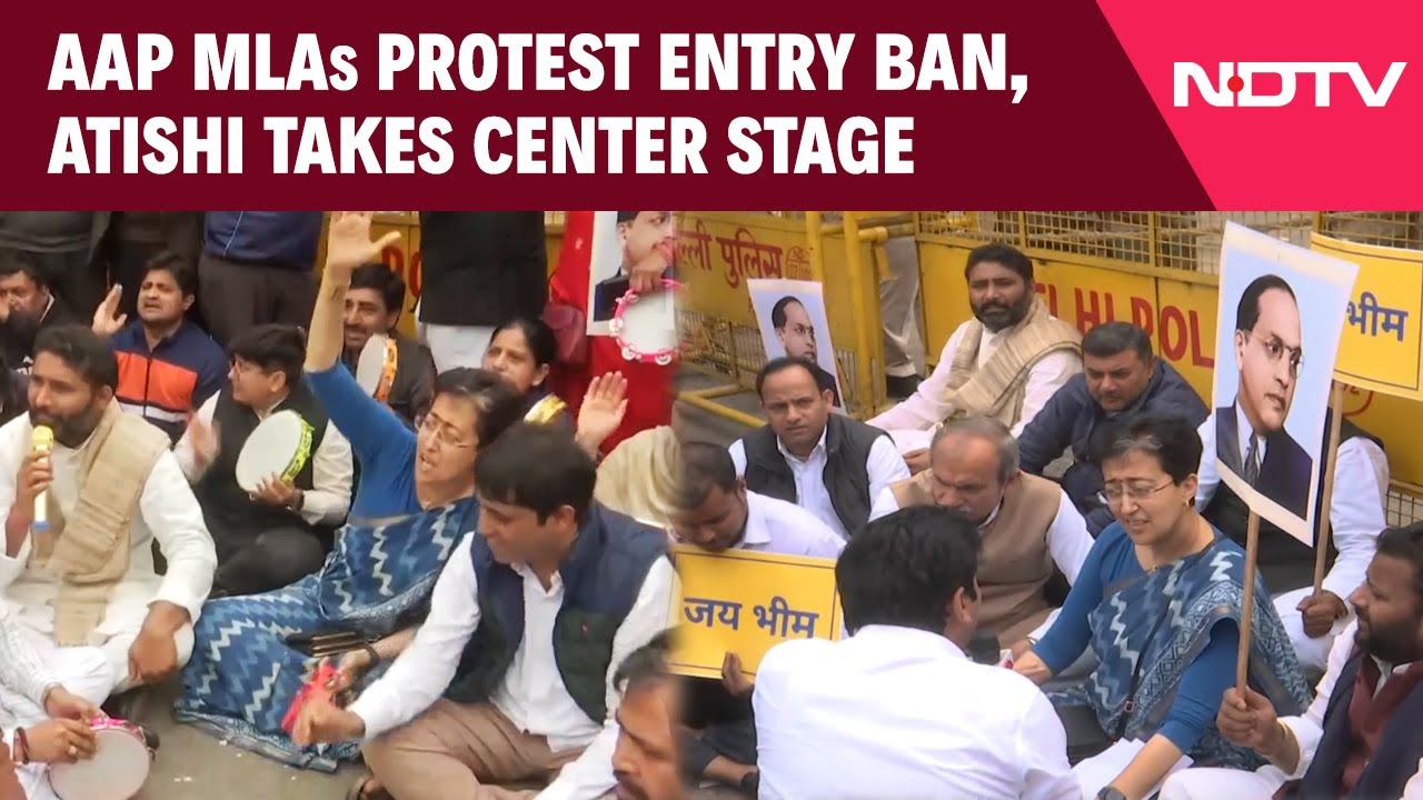 AAP MLAs, Led by Atishi, Stage Protest Outside Delhi Assembly After Entry Ban