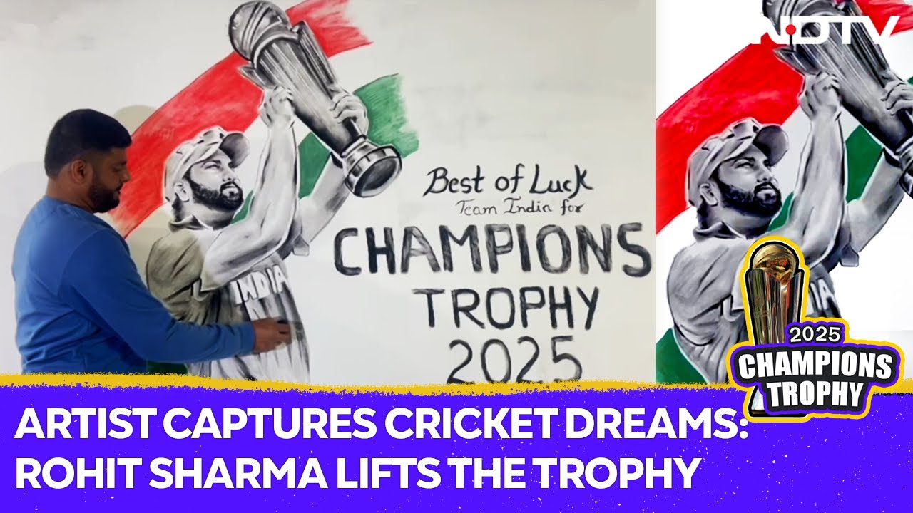 India vs New Zealand | Artist Creates Painting Of Captain Rohit Sharma Lifting The Trophy