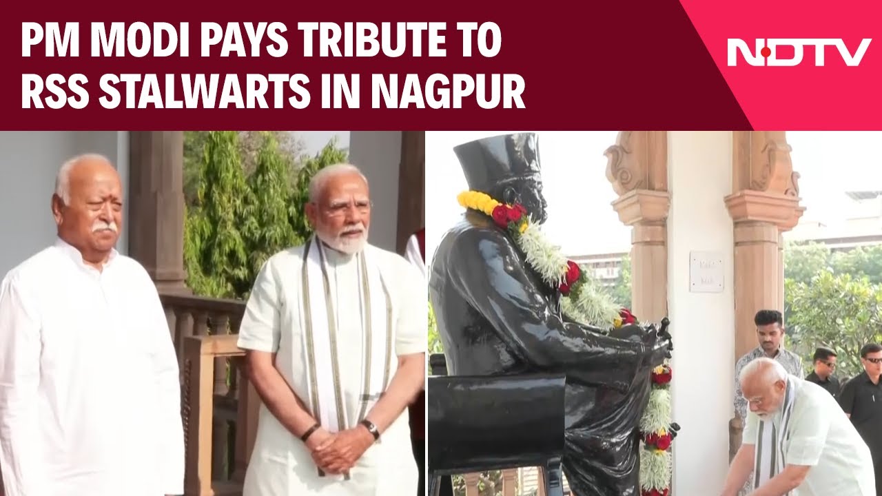 PM Modi Reaches Nagpur, Pays Tribute To RSS Stalwarts With Mohan Bhagwat