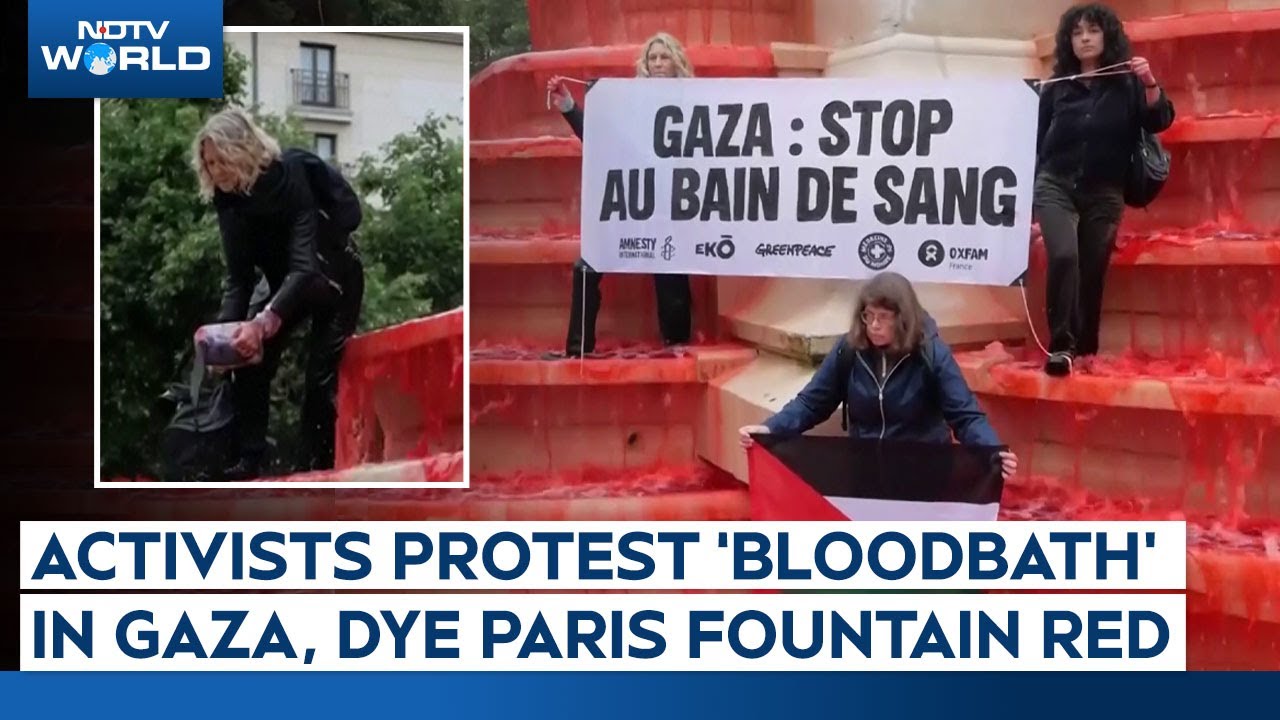 Gaza Protest Paris | Activists Protest 'Bloodbath' In Gaza, Pur Red Dye In Paris Fountain