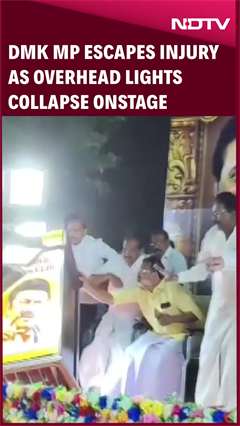 Video: DMK MP Narrowly Escapes Injury As Overhead Lights Collapse Mid-speech At Rally