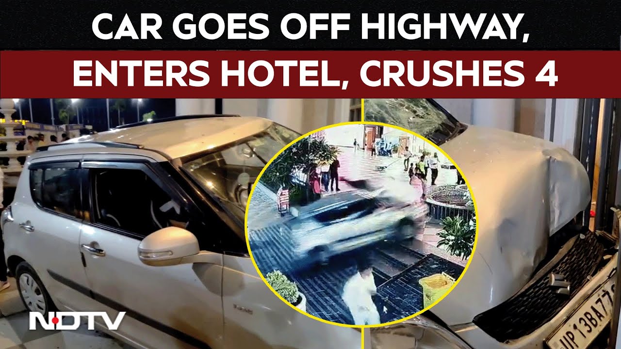 Hapur Car Accident | Car Goes Off Highway, Crashes Into People Outside Hotel, 1 Dead