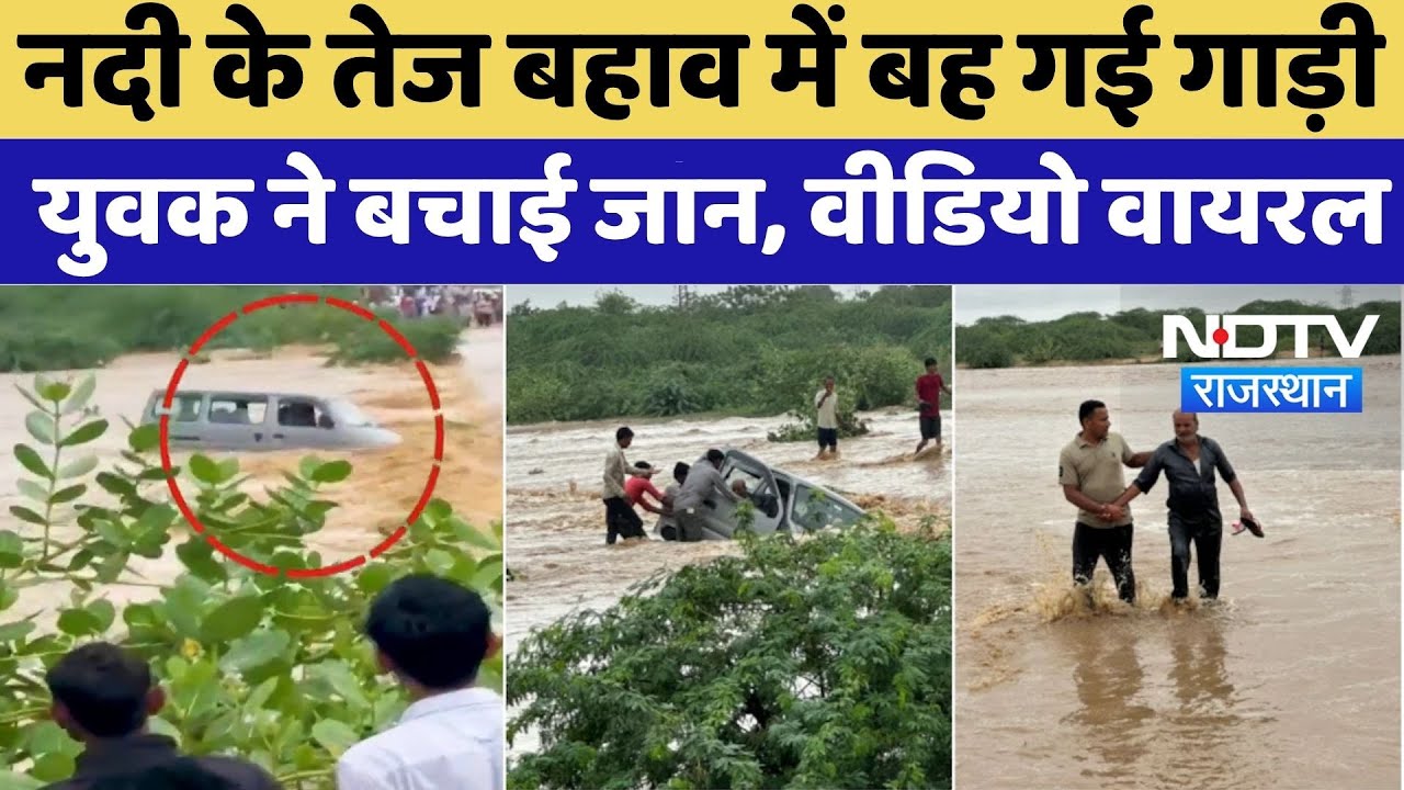 Jalore Heavy Rain: नदी के तेज बहाव में बह गई गाड़ी, युवक ने बचाई जान, Video Viral Jalore Heavy Rain: नदी के तेज बहाव में बह गई गाड़ी, युवक ने बचाई जान, Video Viral