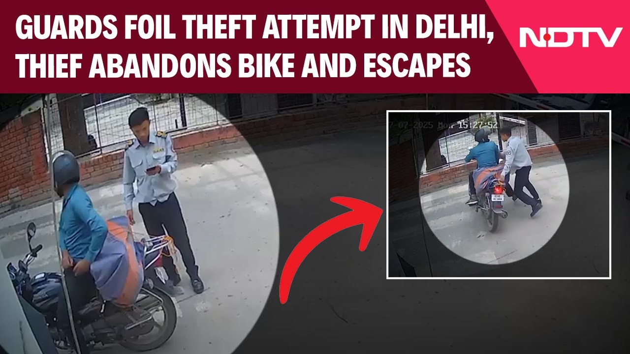 Video: Delhi: Guards Foil Theft Attempt In Delhi, Thief Abandons Bike and Escapes