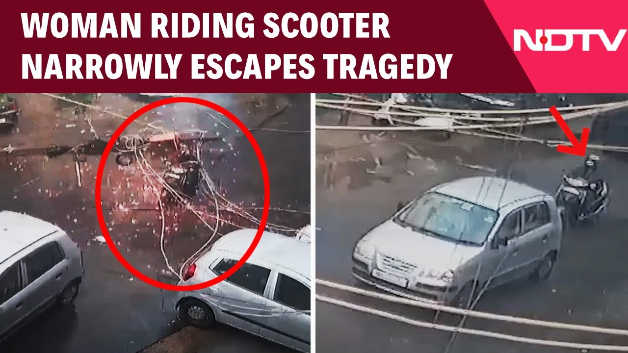 Delhi News | On Camera: Woman Narrowly Escapes As Electric Pole Crashes On Scooter In Delhi