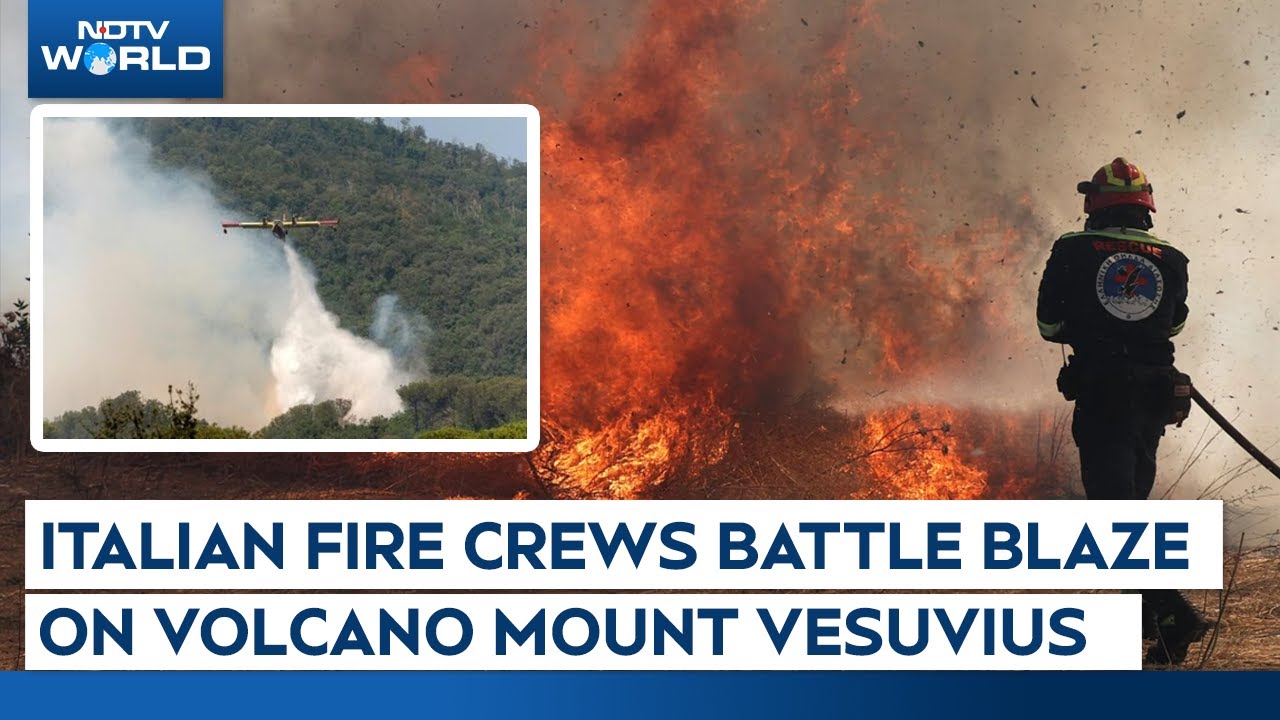 Italy News | Firefighters Continue To Battle A Blaze In the Vesuvius National Park