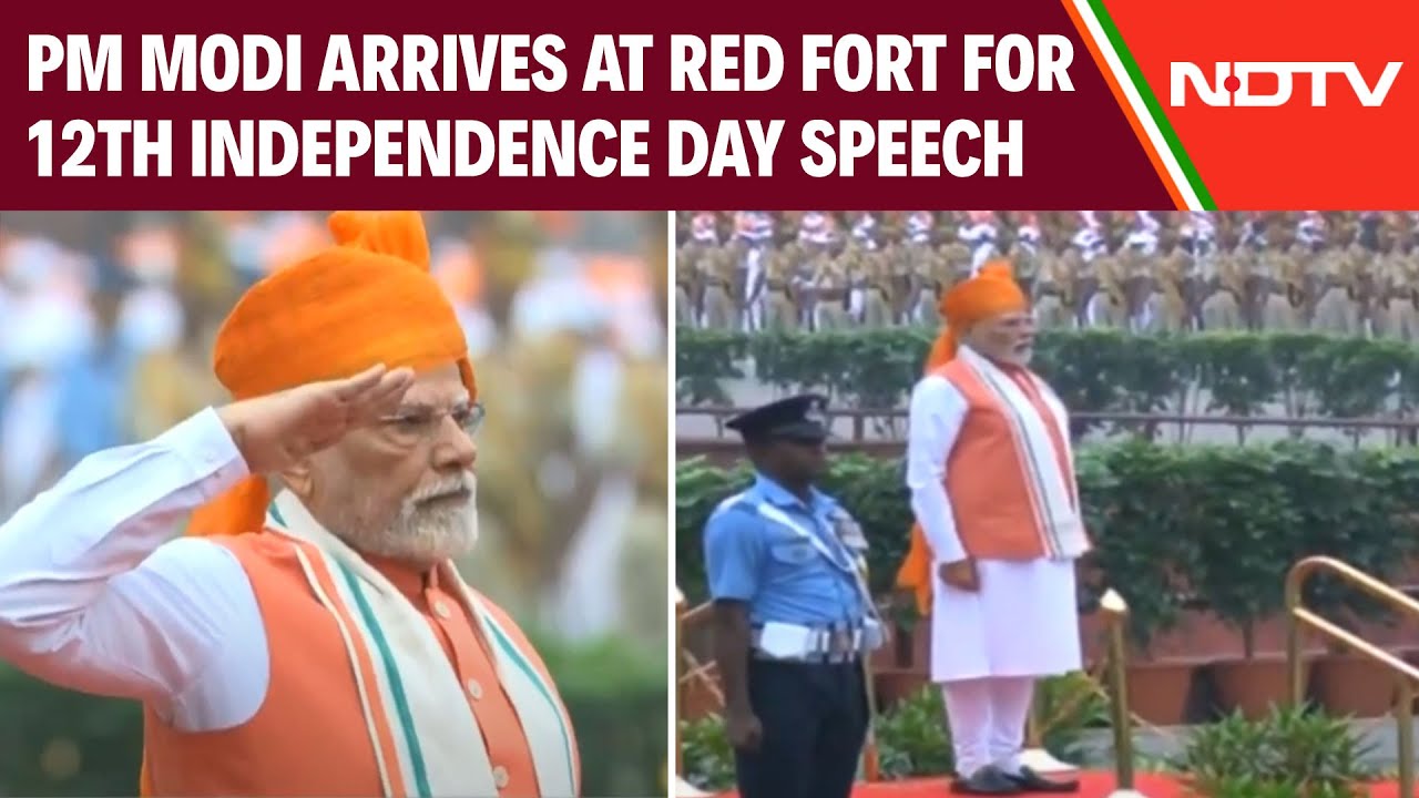 PM Modi Arrives At Red Fort For 12th Independence Day Speech