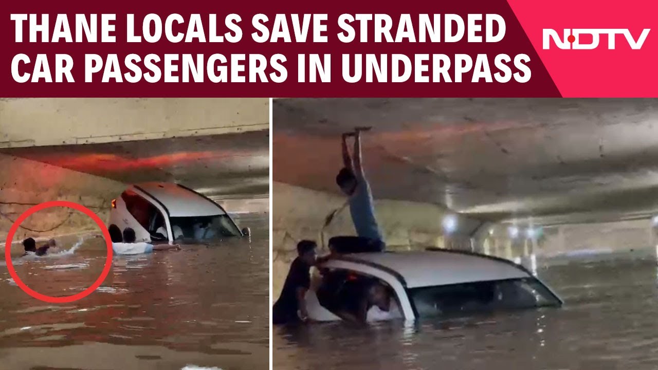 Video: Thane News: Thane Locals Swim Through Flooded Underpass To Save Stranded Car Passengers
