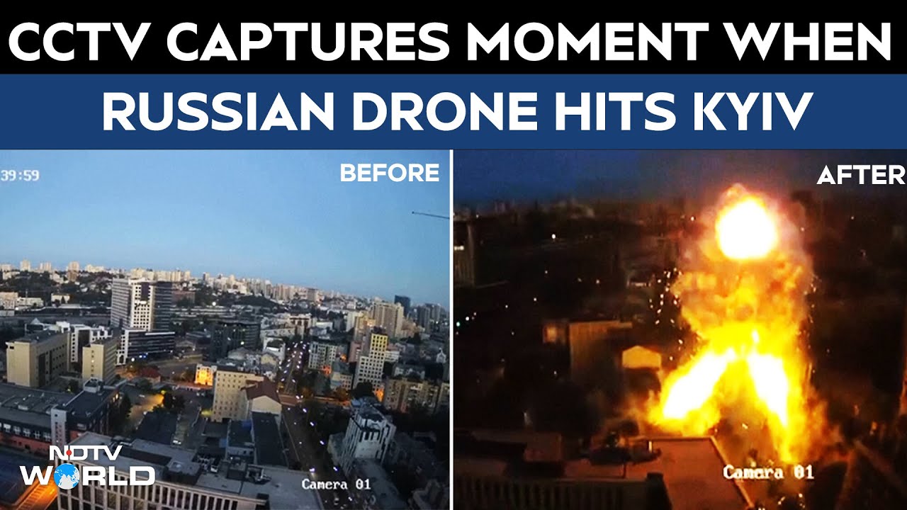 CCTV Captures Blasts During Mass Russian Drone, Missile Attack On Kyiv